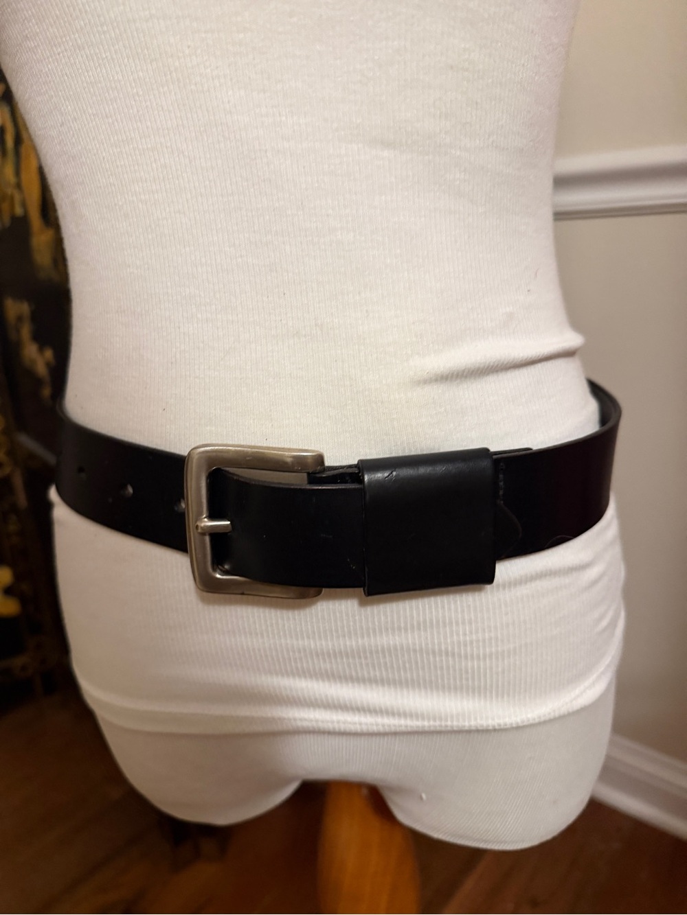 Classic Black Leather Men's Belt with Silver Buckle